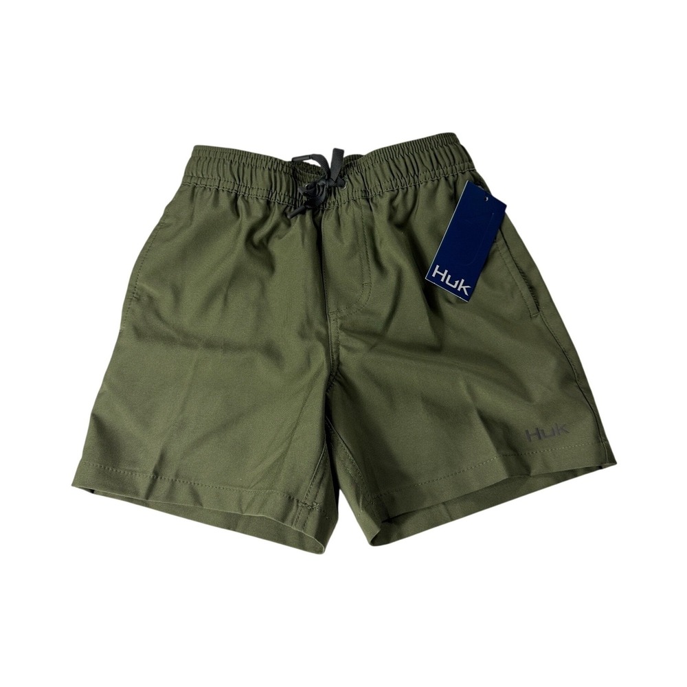 Huk Pursuit Volley Shorts Youth Small Olive Green Fishing Swim‎ Trunks NWT